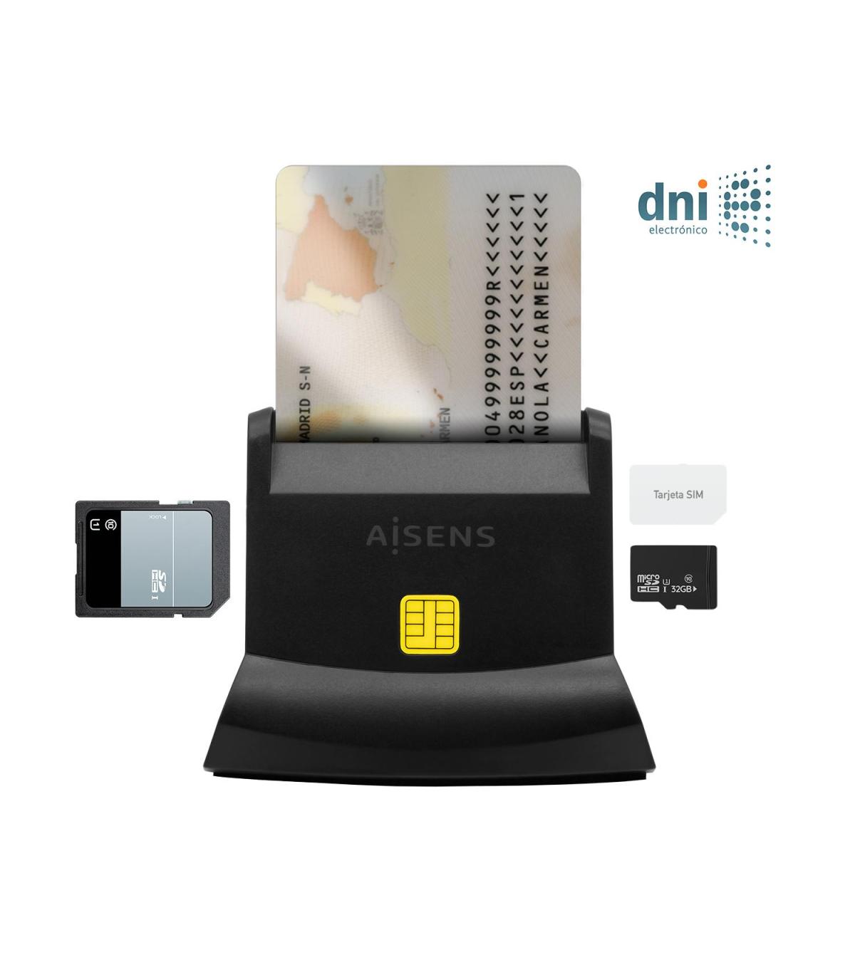 Lector De DNI Y Tarjetas Aisens ASCR-SN04CSD-BK  USB Tipo-C  Negro