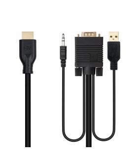 Cable Conversor Nanocable 10.15.4612  HDMI Macho - VGA Macho  Jack 3.5 Macho  USB Macho  1.8m  Negro