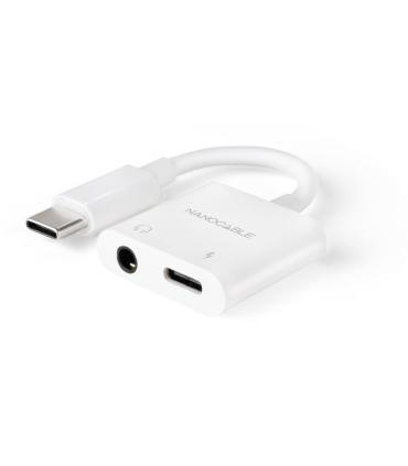 Adaptador Audio Nanocable 10.24.1206  USB Tipo-C Macho - Jack 3.5 Hembra  USB Tipo-C Hembra  Blanco