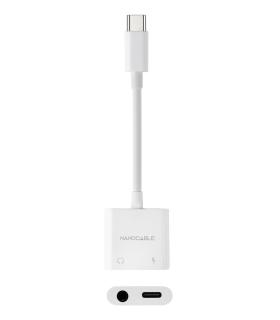 Adaptador Audio Nanocable 10.24.1206  USB Tipo-C Macho - Jack 3.5 Hembra  USB Tipo-C Hembra  Blanco