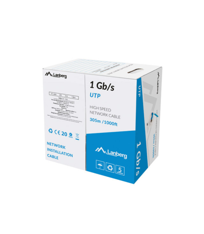 BOBINA CABLE RED LANBERG UTP RJ45 1GB/S SOLIDO CCA AWG23 305M  AZUL