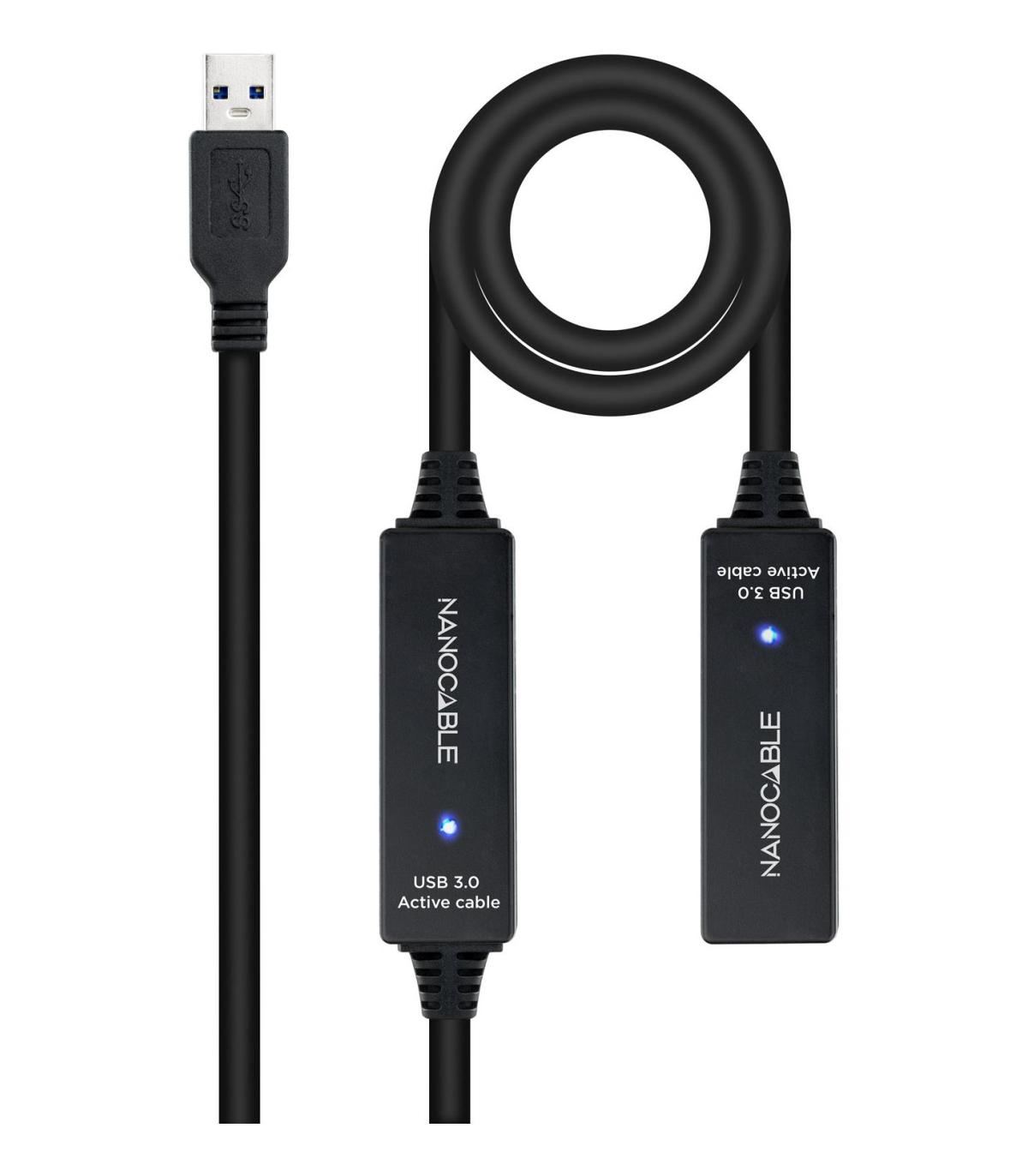Nanocable Cable USB 3.0 Prolongador Con Amplificador, Tipo A M-A H, 15m