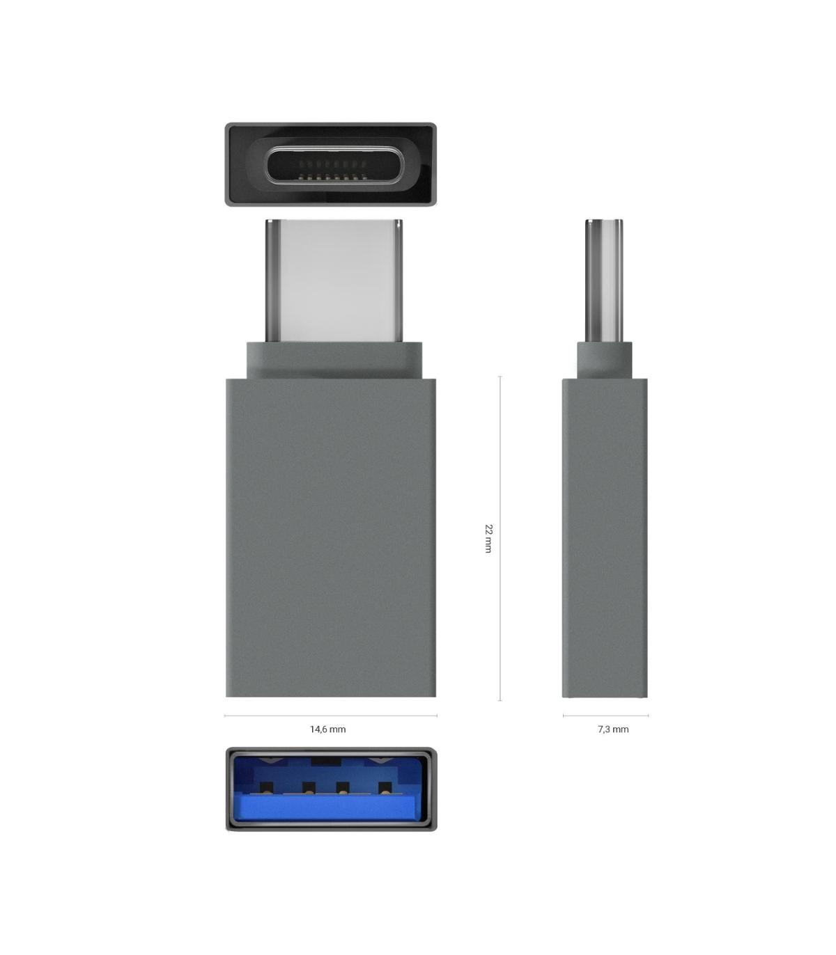 MINI ADAPTADOR AISENS ALUMINIO USB 3.2 GEN1 3A USB-C M-A H GRIS