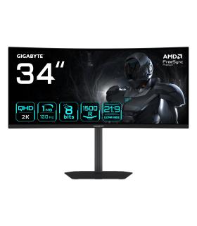 GIGABYTE GS34WQCA Monitor Gaming Curvo 34" WQHD  3440 X 1440, 1500R, 120Hz, 1ms, 300 Cd m, FreeSync Premium, HDR Ready, HDMI 2.