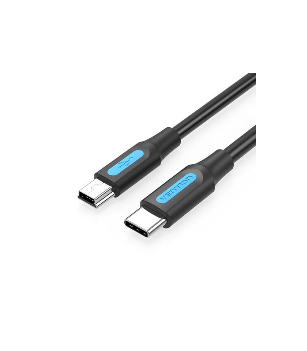 Cable USB 2.0 Tipo-C Vention COWBD/ USB Tipo-C Macho - MiniUSB Macho/ Hasta 10W/ 480Mbps/ 50cm/ Negro