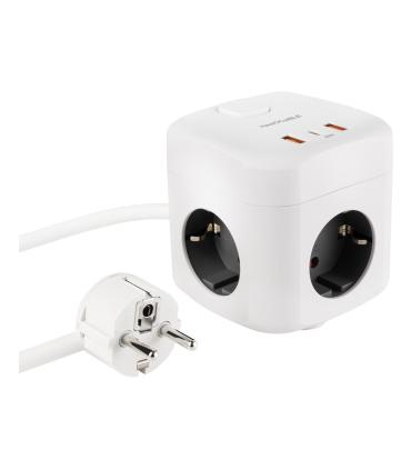 Regleta Nanocable 10.37.0011  3 Tomas De Corriente  2 USB - 1 USB Tipo-C  Cable 1.4m  Blanca