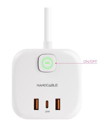 Regleta Nanocable 10.37.0011  3 Tomas De Corriente  2 USB - 1 USB Tipo-C  Cable 1.4m  Blanca