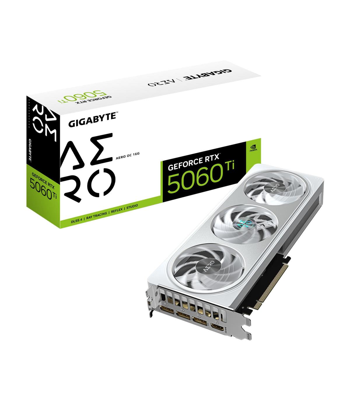 GIGABYTE GeForce RTX 5060 Ti AERO OC 16G Tarjeta Grfica  16 GB GDDR7, 128 Bits, PCI-E 5.0, 2647MHz Frecuencia Del Ncleo, 3 X Dis