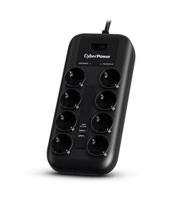 Regleta Con Interruptor Cyberpower P0820SUD0-DE  8 Tomas De Corriente  2 USB  Cable 1.8m  Negra