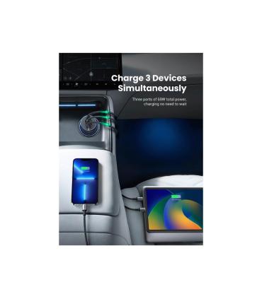 CARGADOR COCHE UGREEN 75W 2XUSB-C PD+USB-A