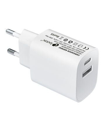 LEOTEC CARGADOR 20W CARGA RAPIDA 1 USB TIPO-C PD 1 USB-A BLANCO