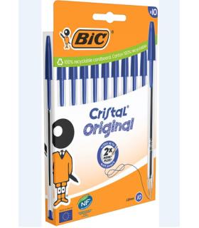 BLISTER CARTN 10 BOLIGRAFOS CRISTAL CON CUERPO TRANSPARENTE TRAZO 0,4MM. AZUL BIC 516352