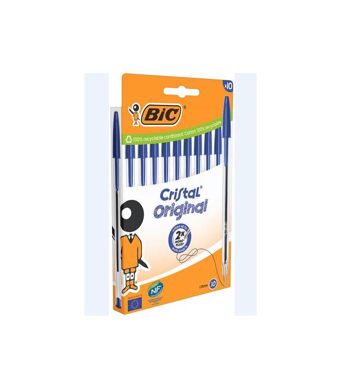 BLISTER CARTN 10 BOLIGRAFOS CRISTAL CON CUERPO TRANSPARENTE TRAZO 0,4MM. AZUL BIC 516352