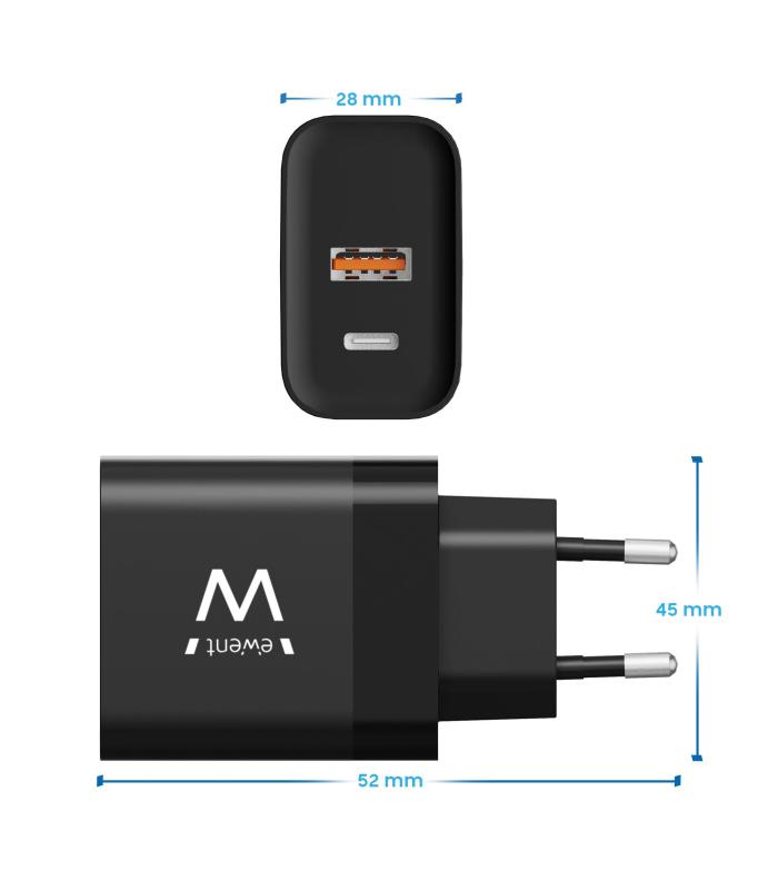 Ewent Cargador Rapido USB-A Y USB-C  GanFast 45W