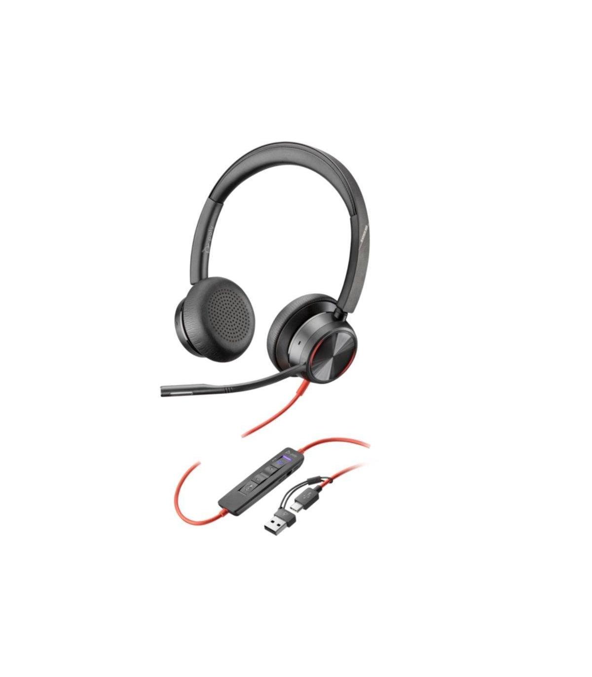 Auriculares Poly Blackwire 8225 para Microsoft Teams + Adaptador USB-C/A/ con Micrfono/ USB Tipo-C/ Negros