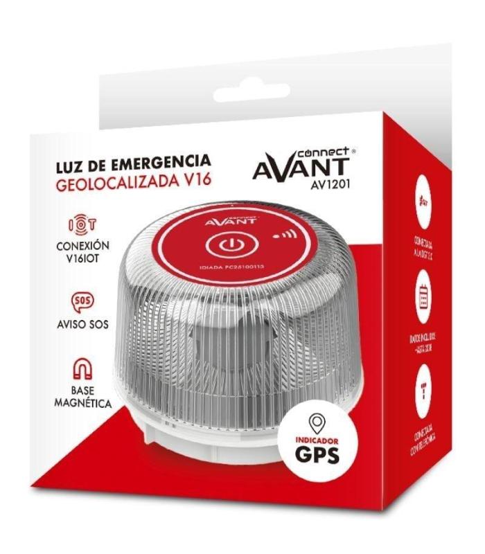 Luz baliza de emergencia para coche Avant V16 Connected AV1201/ Homologada/ Base Imantada/ Geolocalizable/ Funciona a Pilas