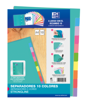 SEPARADORES CARTULINA STRONGLINE A4 10 POSICIONES - 10 COLORES OXFORD 400149957