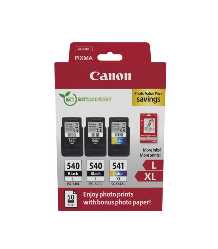 Cartucho De Tinta Original Canon PG-540L + CL-541 XL Multipack Alta Capacidad  2x Negro  Tricolor + Papel Fotogrfico