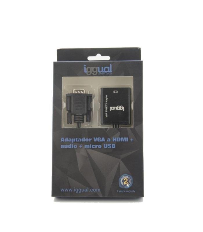 Iggual Adaptador VGA A HDMI + Audio + MicroUSB