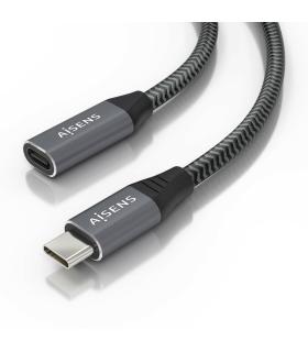Cable Alargador USB 3.2 Aisens A107-0761  USB Tipo-C Macho - USB Tipo-C Hembra  Hasta 100W  20Gbps  1.5m  Gris