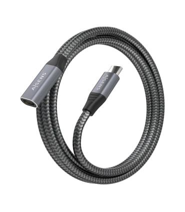 Cable Alargador USB 3.2 Aisens A107-0761  USB Tipo-C Macho - USB Tipo-C Hembra  Hasta 100W  20Gbps  1.5m  Gris