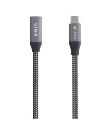 Cable Alargador USB 3.2 Aisens A107-0761  USB Tipo-C Macho - USB Tipo-C Hembra  Hasta 100W  20Gbps  1.5m  Gris