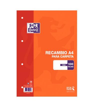 RECAMBIO TAPA BLANDA A4 100 HOJAS LISO COLOR NARANJA OXFORD 100430209
