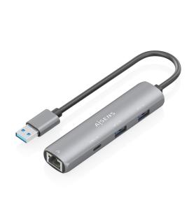 Hub USB Aisens ASUC-4P035-GR  1xUSB Tipo-C  2xUSB  1xRJ45  Gris