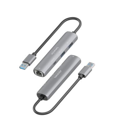 Hub USB Aisens ASUC-4P035-GR  1xUSB Tipo-C  2xUSB  1xRJ45  Gris
