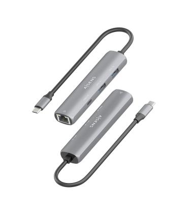 Hub USB Tipo-C Aisens ASUC-4P038-GR  1xUSB Tipo-C  2xUSB  1xRJ45  Gris