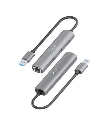 Hub USB Aisens ASUC-4P034-GR  3xUSB  1xRJ45  Gris