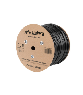 BOBINA CABLE RED LANBERG EXTERIOR UTP RJ45 CAT.6 SOLIDO CU AWG24 305M NEGRO FLU