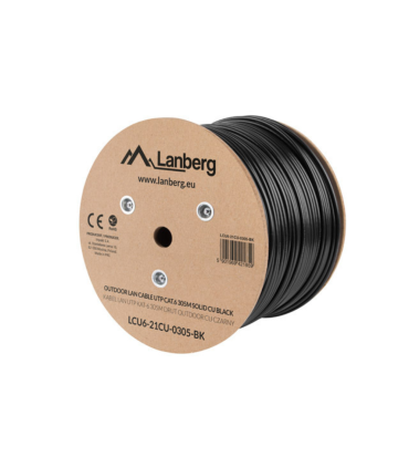 BOBINA CABLE RED LANBERG EXTERIOR UTP RJ45 CAT.6 SOLIDO CU AWG24 305M NEGRO FLU