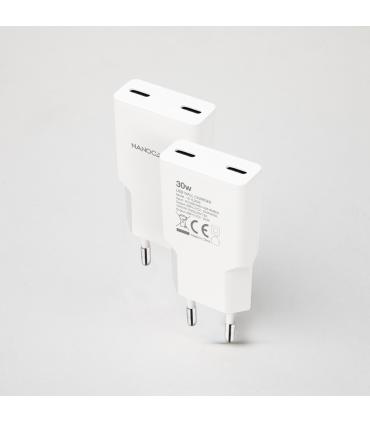 Nanocable Cargador 2xUSB-C PD 30W  Blanco