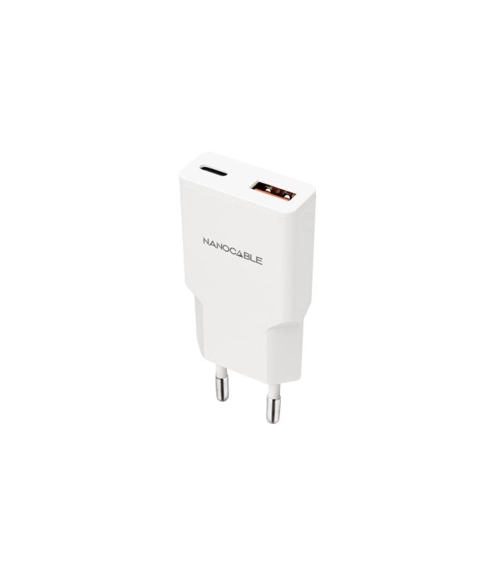 Nanocable Cargador USB-C PD + USB-A QC 30W Blanco