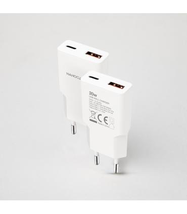 Nanocable Cargador USB-C PD + USB-A QC 20W Blanco
