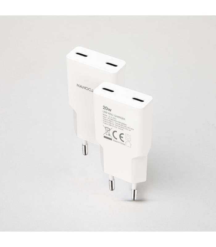 Nanocable Cargador 2xUSB-C PD 20W  Blanco