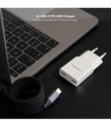 Nanocable Cargador 2xUSB-C PD 20W  Blanco