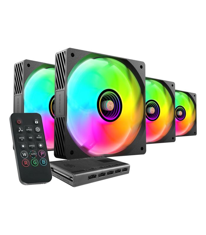 Pack 4 Ventiladores Mars Gaming MF-SI4KIT  12cm + HUB + Mando A Distancia  ARGB