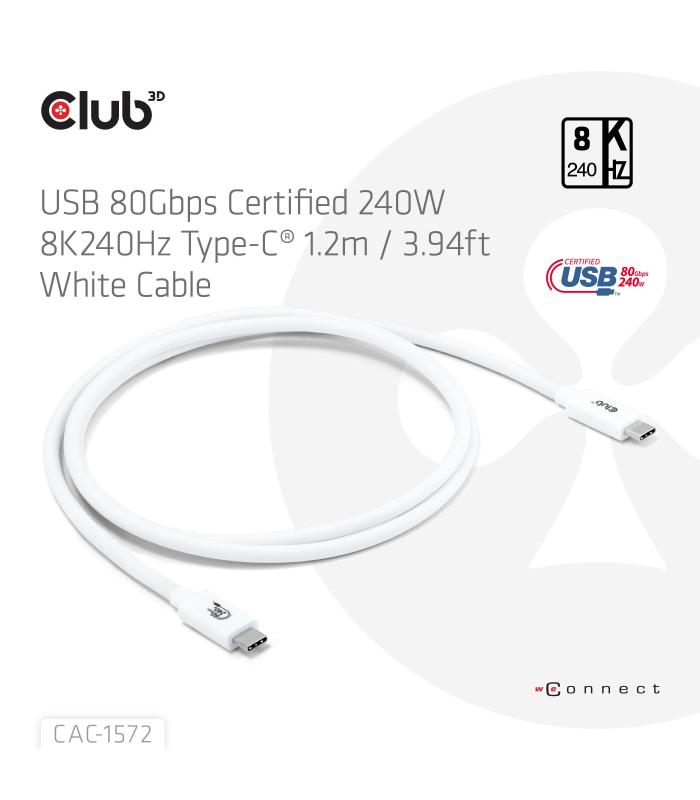 CABLE CLUB3D CERTIFICADO USB80G TIPO-C 1.2M