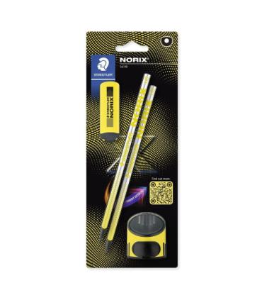 BLISTER CON 2 LPICES DE GRAFITO NORIX HB, AFILALPICES Y GOMA AMARILLO STAEDTLER 181 SBK2-1