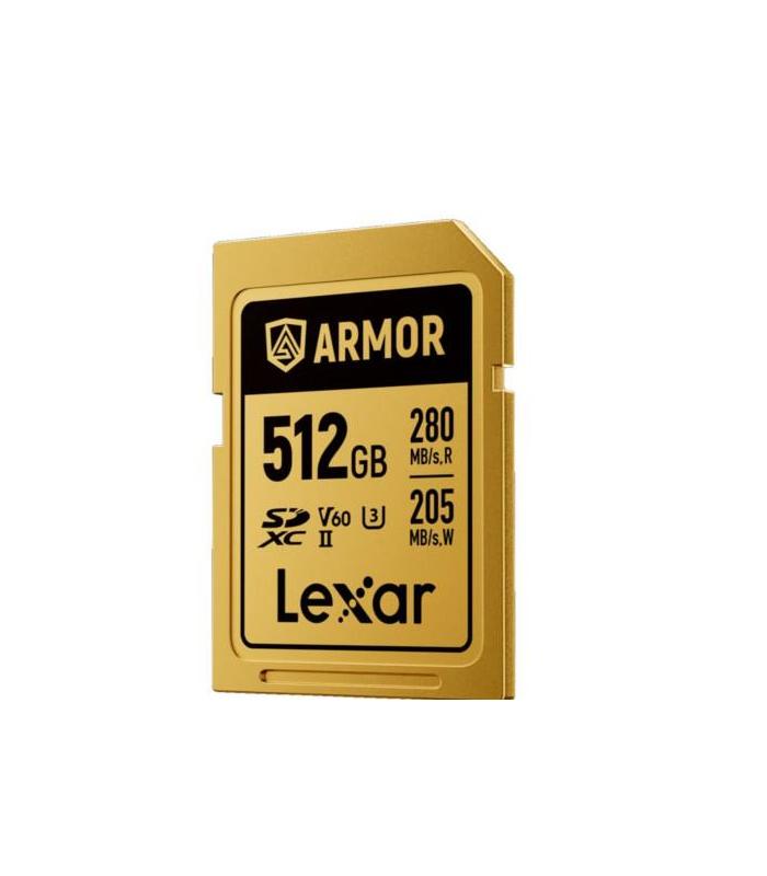 LEXAR 512GB PROFESSIONAL ARMOR GOLD SDXC UHS-II CARDS,  UP TO 280MB/S READ 210MB/S WRITE C10 V60 U3,STAINLESS STEEL CASING, IP68