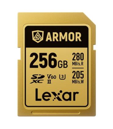 LEXAR 256GB PROFESSIONAL ARMOR GOLD SDXC UHS-II CARDS,  UP TO 280MB/S READ 210MB/S WRITE C10 V60 U3,STAINLESS STEEL CASING, IP68
