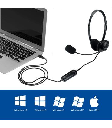 EWENT EW3568 Auricular USB+micrfono Cable  2,1m