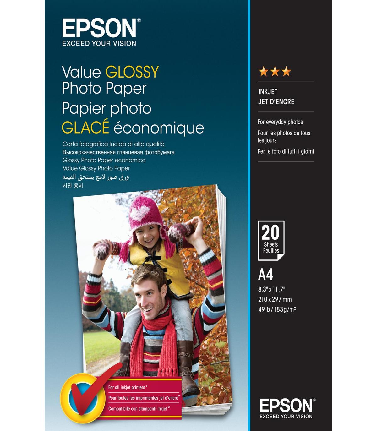 PAPEL FOTO GLOSSY EPSON A4 - 183GR M (20 HOJAS)