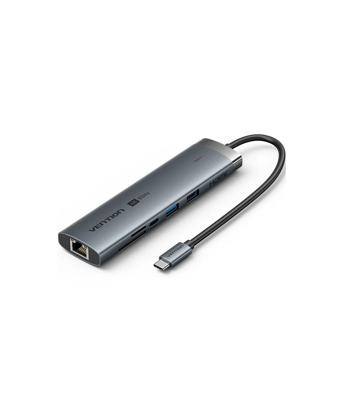 Hub USB Tipo-C 3.2 Vention TGVHB/ 2xUSB/ 1xUSB Tipo-C PD/ 1xUSB Tipo-C/ 1xRJ45/ 1xLector de Tarjetas/ 1xJack 3.5mm/ 1xHDMI/ 15cm