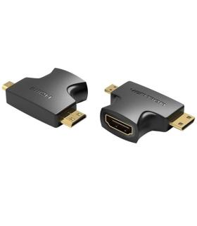 Adaptador HDMI 2 en 1 Vention AGFB0/ HDMI Hembra - Micro HDMI Macho - Mini HDMI Macho