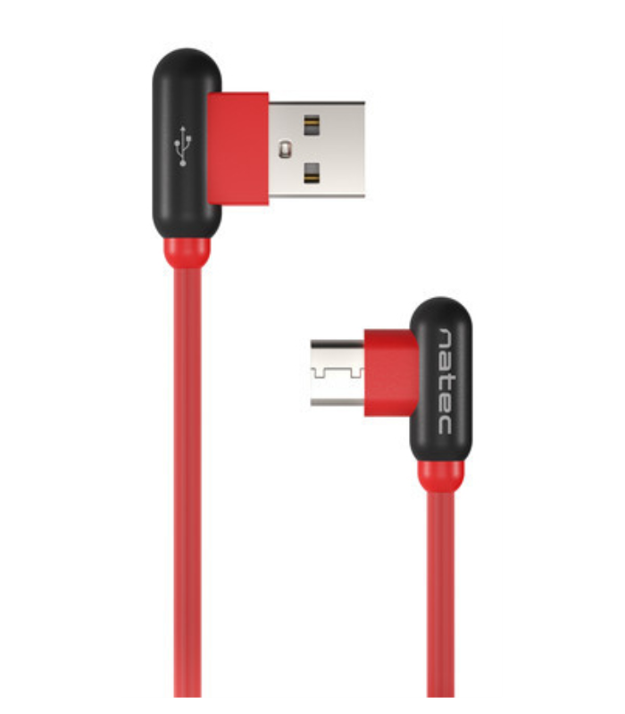 CABLE NATEC USB-C MACHO A USB-A 2.0 MACHO 1M CONECTORES EN ANGULO ROJO EN CAJA