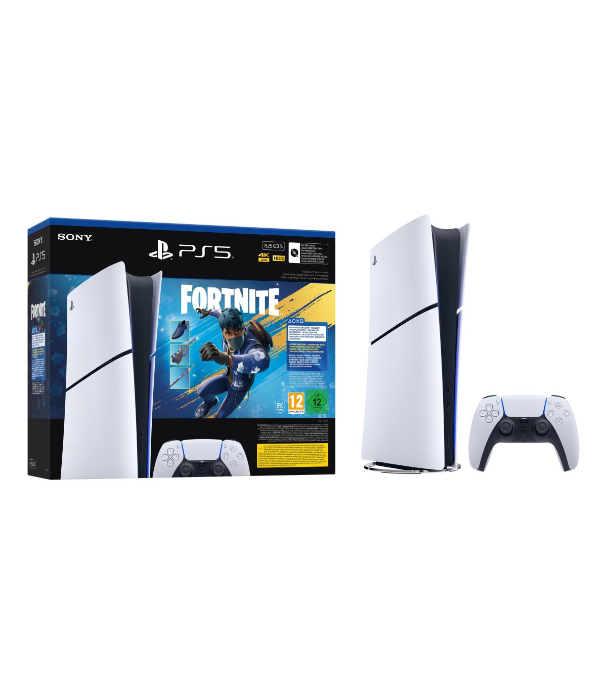 Consola Sony Playstation 5 - PS5 Slim Digital 825GB  Incluye Mando Dual Sense Y Blunde Fortnite Flowering Chaos  Chassis E