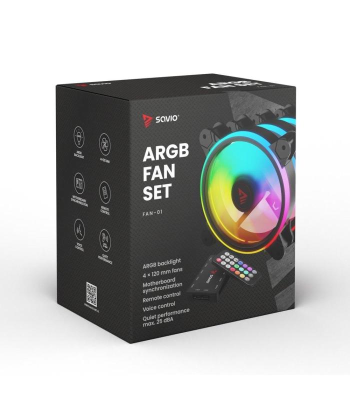 KIT 4 VENTILADORES PC SAVIO CON MANDO BLACK